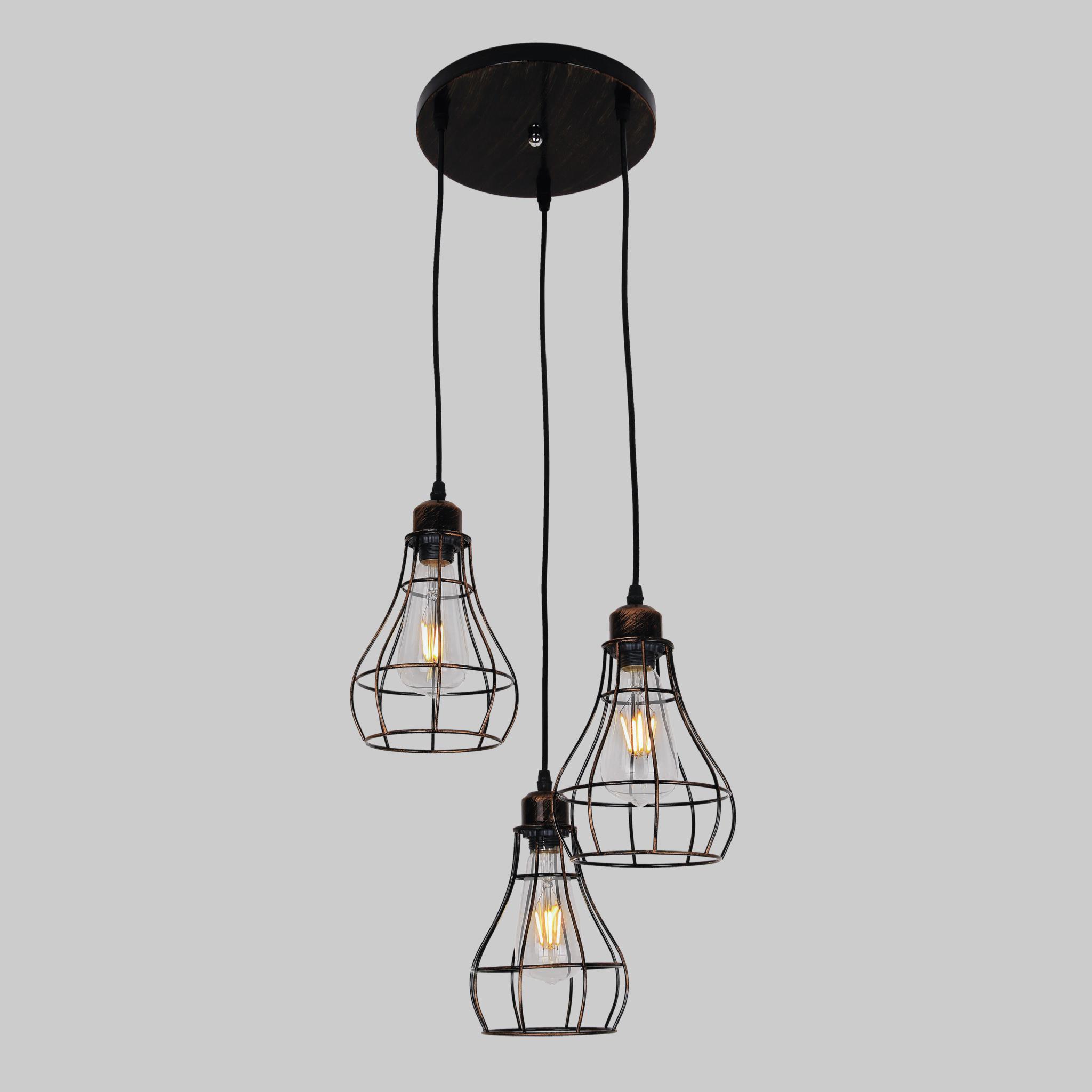Люстра Bars подвесная тройная Коричнево-черный Люстра Bars подвесная тройная Коричнево-черный