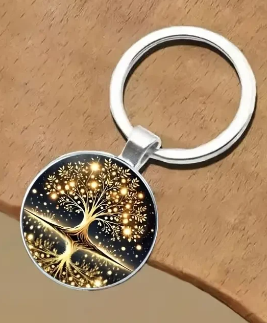 Брелок для ключей металлический Амулет Дерево жизни с огоньками 54 мм