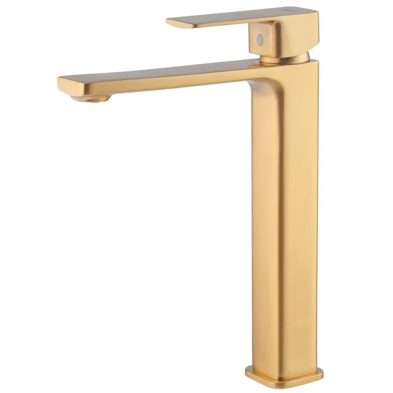 Змішувач для умивальника високий Haiba KUBUS 001 HIGH NUT Матове золото (HB9623)