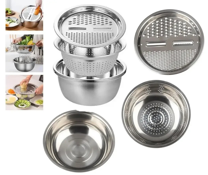 Кухонний набір багатофункціональний з нержавіючої сталі 3в1 Metal Basket Cutter (6-18-G7041) - фото 2 Кухонний набір багатофункціональний з нержавіючої сталі 3в1 Metal Basket Cutter (6-18-G7041) - фото 2