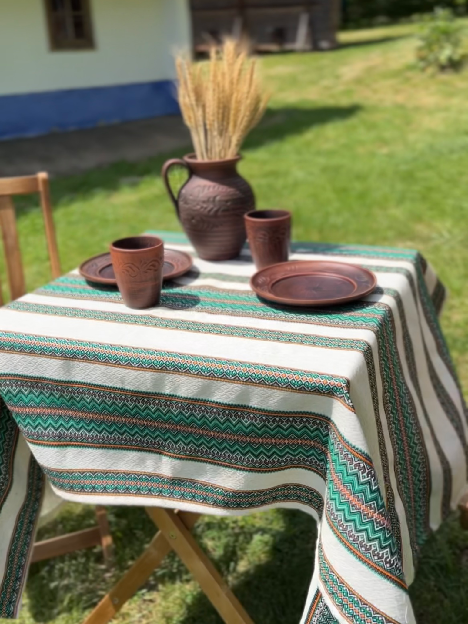 Скатертина лляна великодня Стожари з українським орнаментом 220x150 см Зелений (1903-4) - фото 5