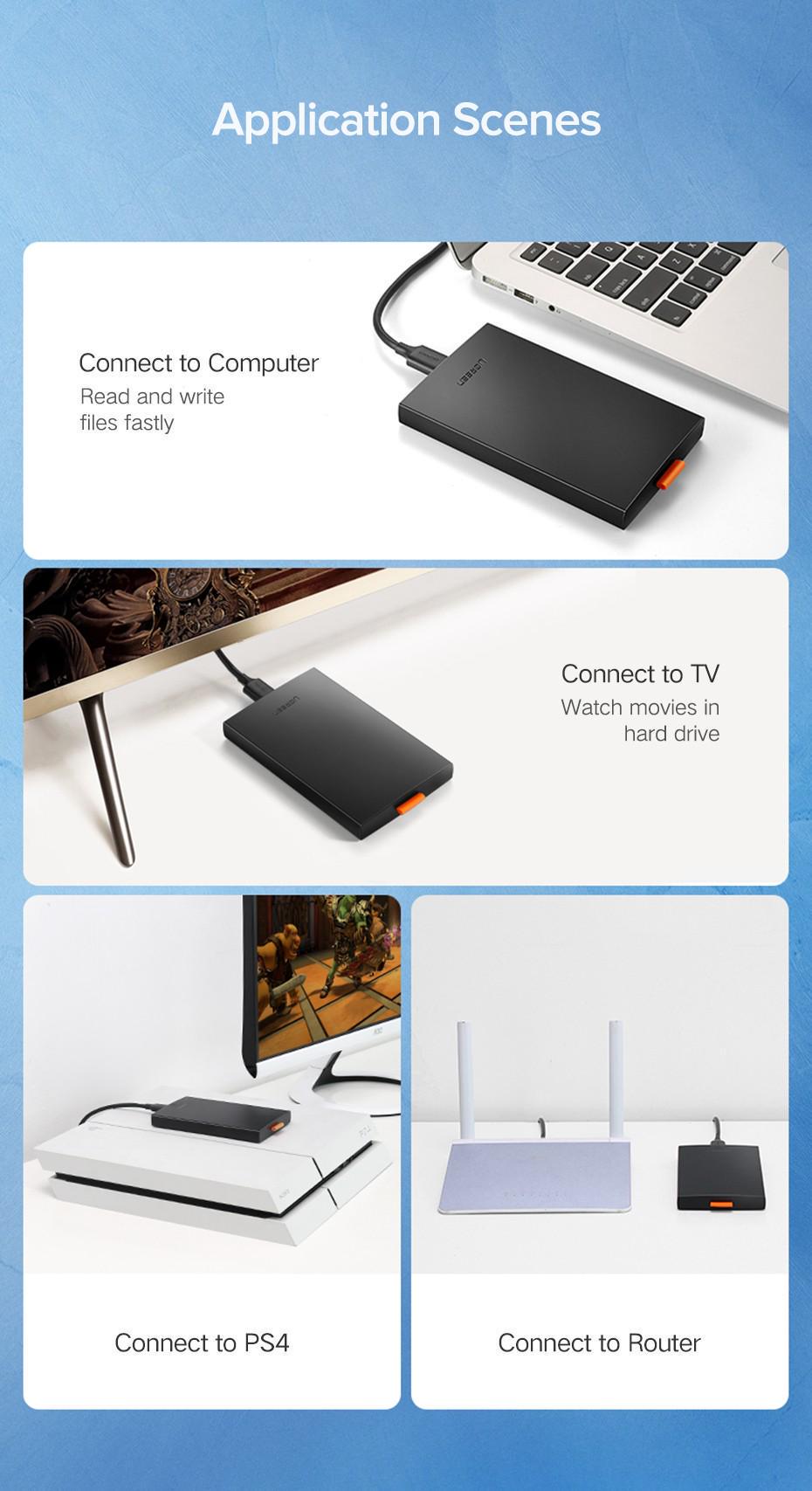 Корпус зовнішній для HDD SSD UGREEN 2.5" SATA III USB 3.0/5 Гбіт/с до 6 ТБ з кабелем Чорний (60353) - фото 13