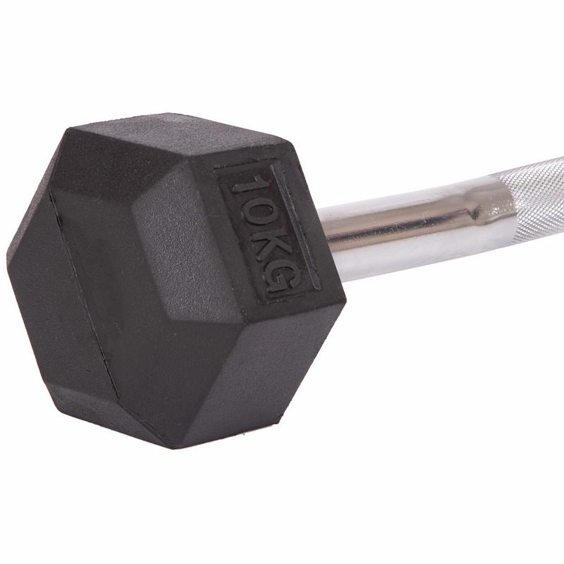 Штанга фіксована вигнута обгумована Rubber Hexagon Barbell Zelart TA-6231 10 кг Чорний (58363128) - фото 3