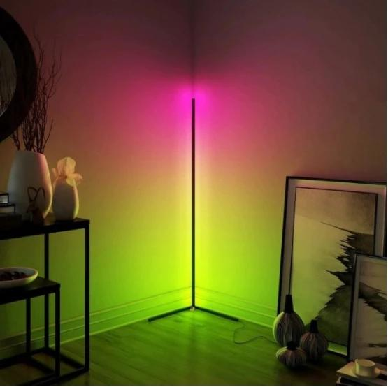 Торшер напольный угловой LED RGB с дистанционным управлением 140х40 см Черный (2188)