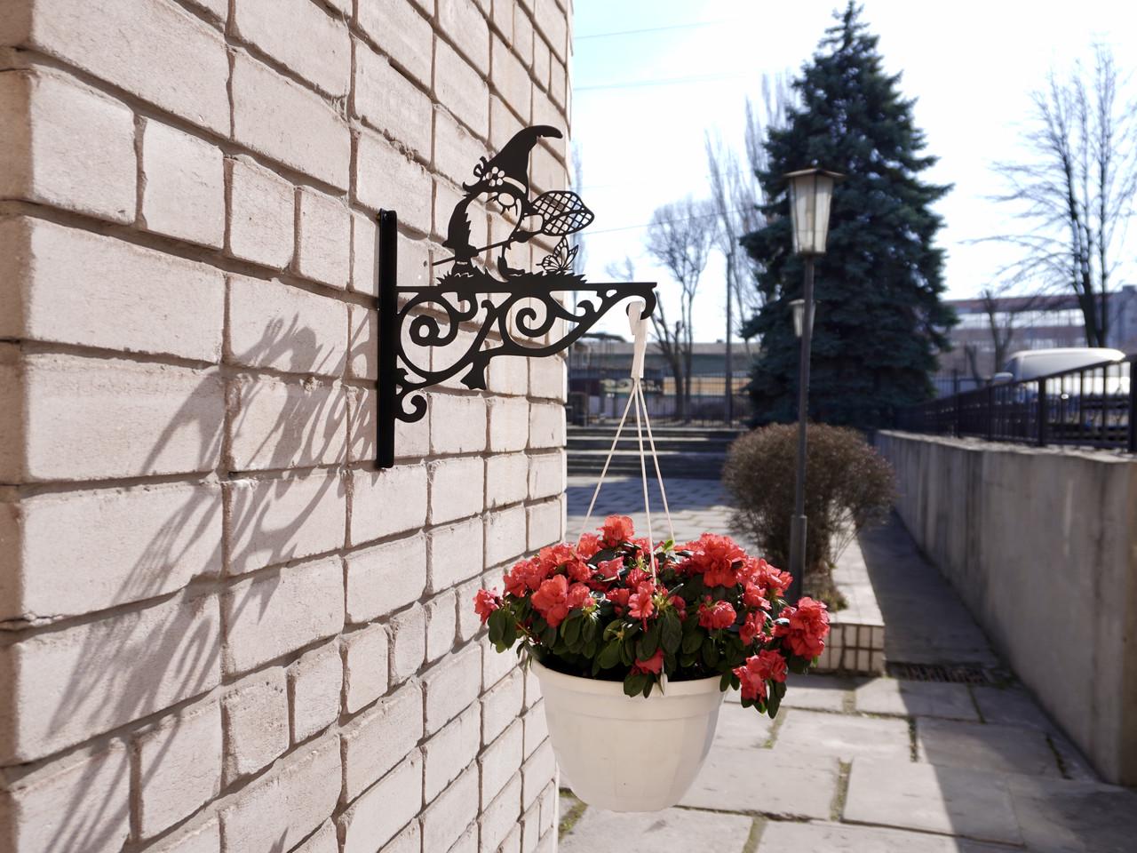 Кронштейн Гном для кашпо с цветами метал Черный (Б006) - фото 7