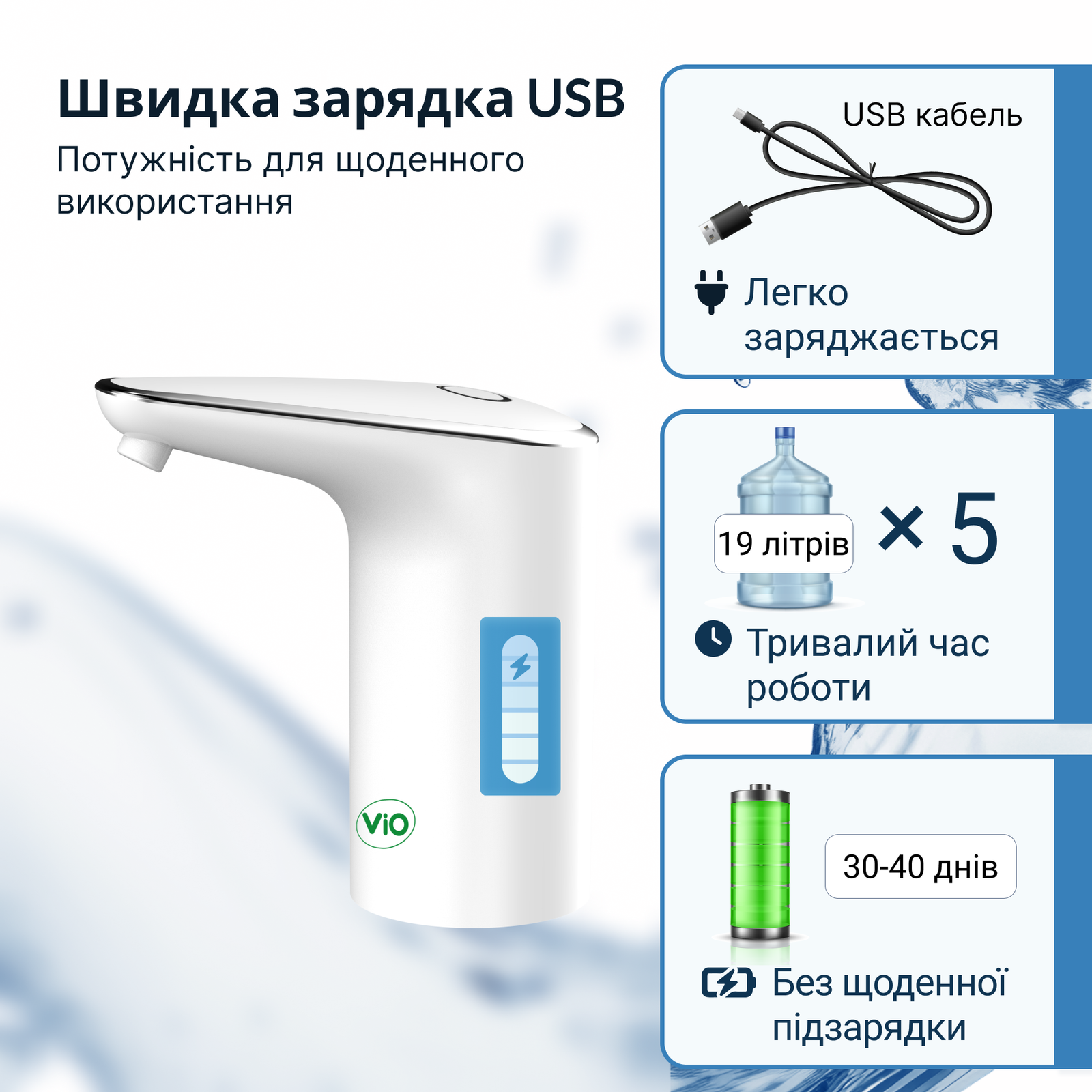 Помпа для воды электрическая VIO E11 Белый (9822) - фото 3 Помпа для воды электрическая VIO E11 Белый (9822) - фото 3