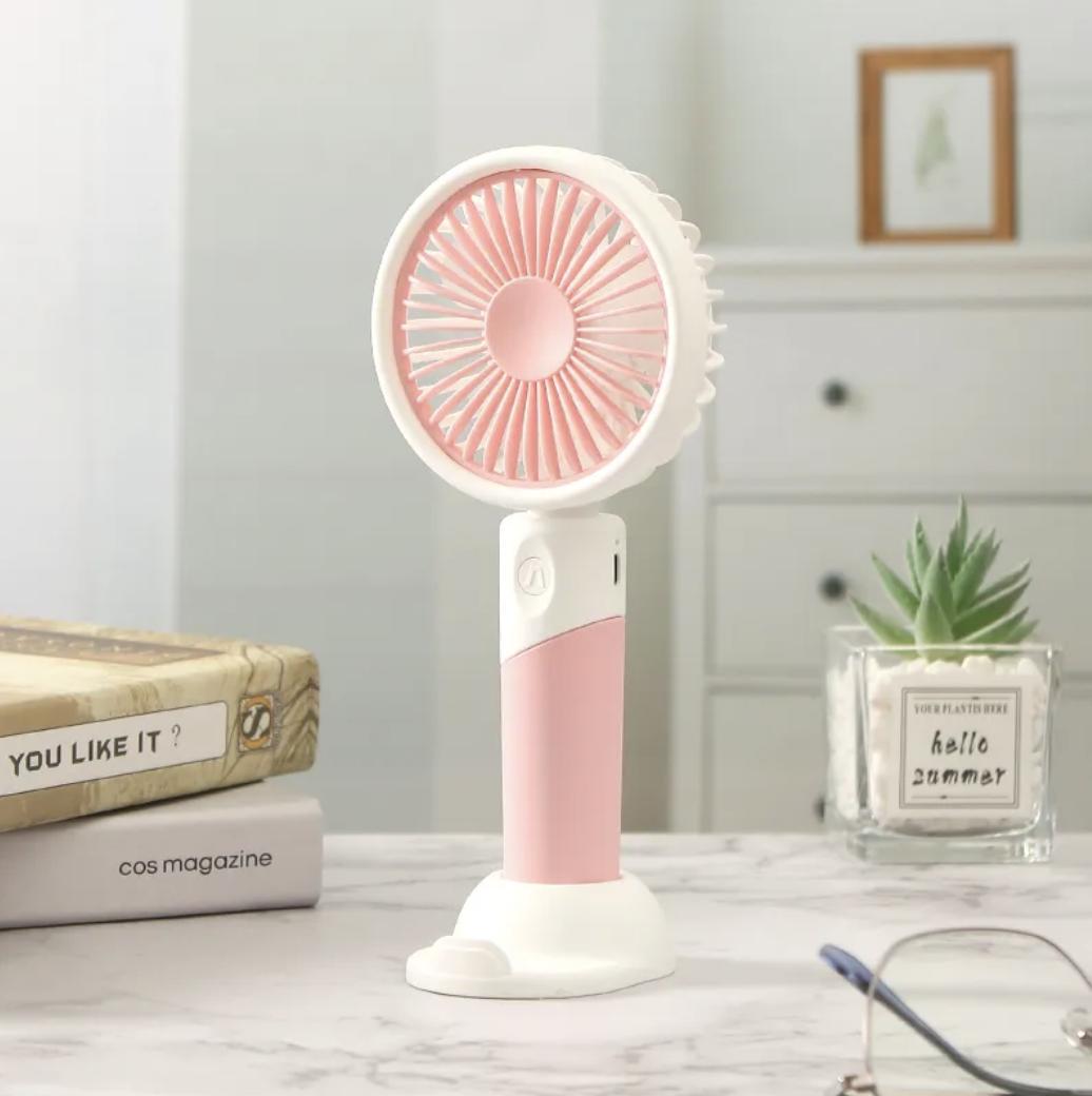 Вентилятор настільний ручний із USB-зарядкою ZB 100 Mini Fan 2в1 Рожевий - фото 5