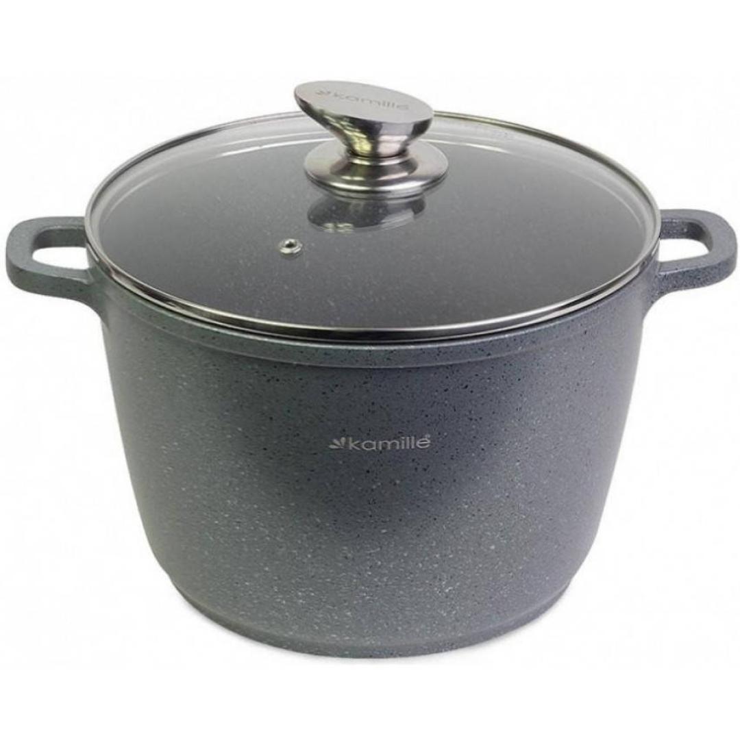 Каструля Kamille КМ-4428 з гранітним антипригарним покриттям 28 см 10 л Сірий (КМ-4428)