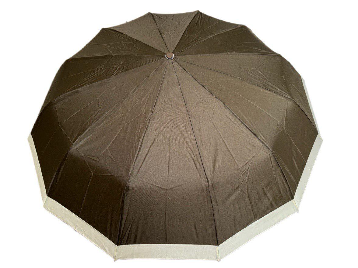 Парасолька автоматична жіноча Bellissimo 12 спиць 6 сегментів Коричневий з бежевою облямівкою (654/2) - фото 2