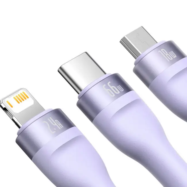 Кабель BASEUS Flash Series II 3в1 Cable USB to MicroUSB/Lightning/Type-C CASS040005 66W 1,2 м Purple - фото 2