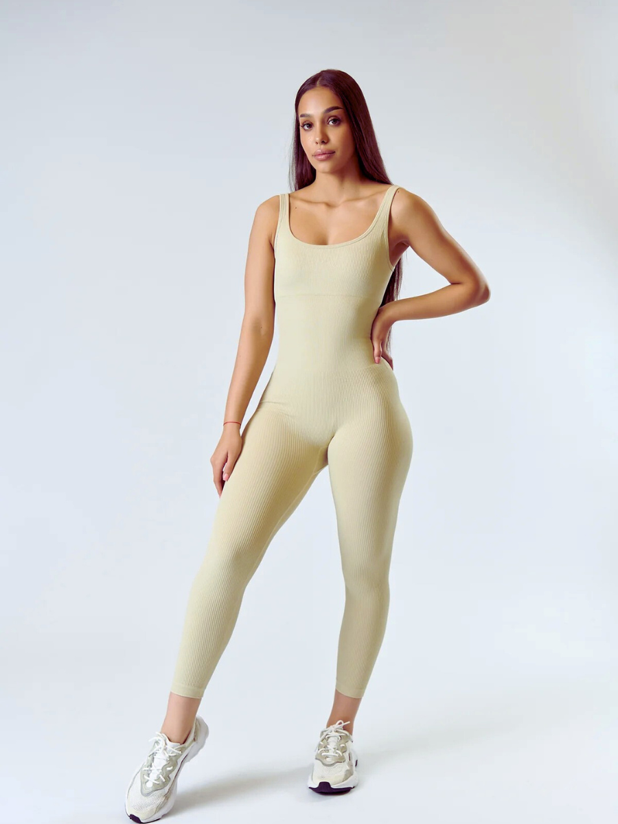 Комбинезон женский спортивный в рубчик для тренировок и повседневности без рукавов с лосинами для фитнеса и йоги L Кремовый (70210/L) Комбинезон женский спортивный в рубчик для тренировок и повседневности без рукавов с лосинами для фитнеса и йоги L Кремовый (70210/L)