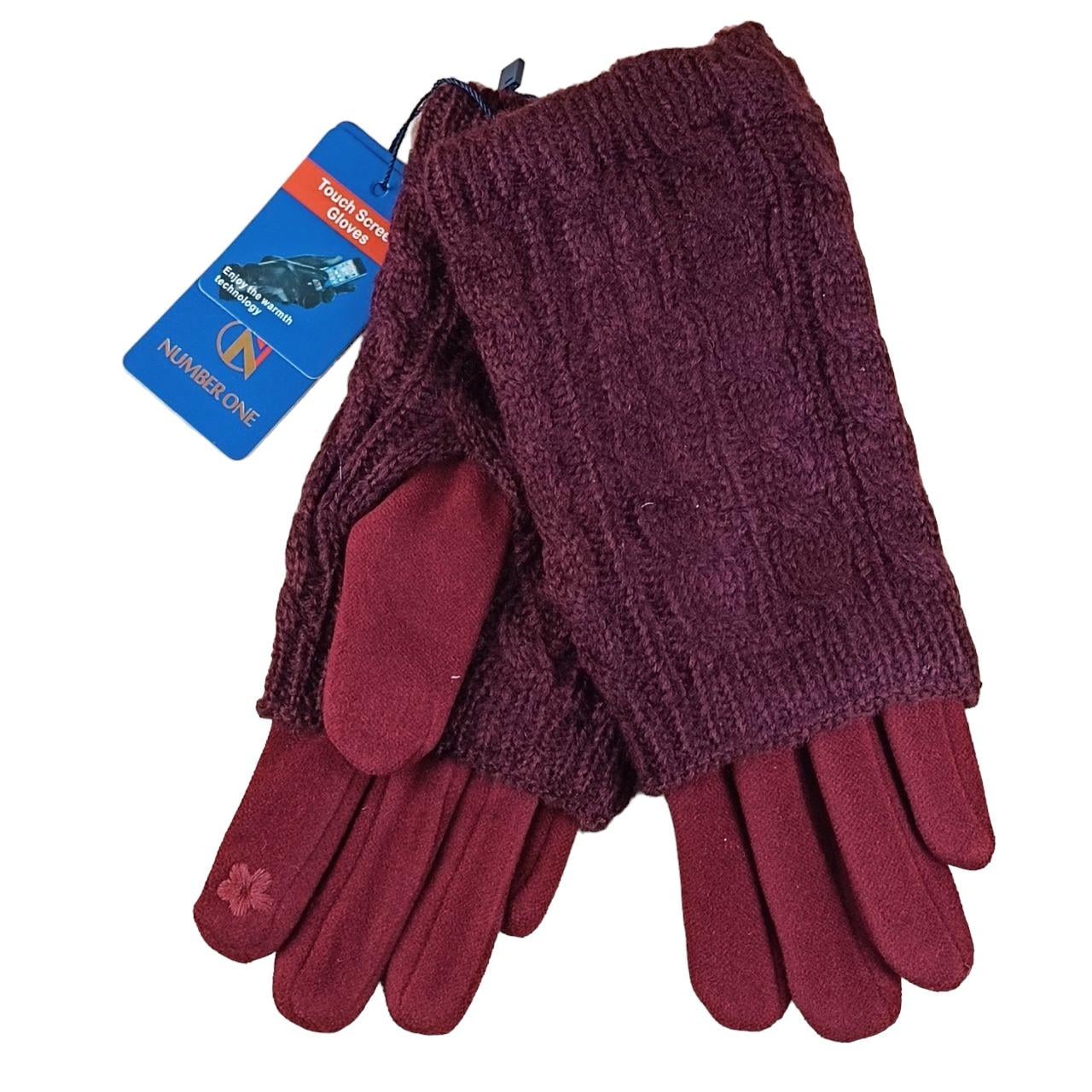 Перчатки женские митенки кашемир/вязанная S-L Бордовый (47223)