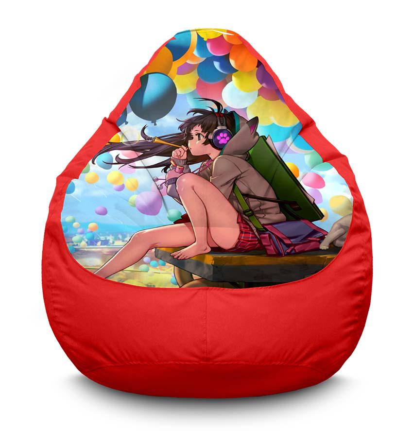 Кресло-мешок iPuff Girl with balloons Anime оксфорд XXL 90х125 см Красный (116967-1)