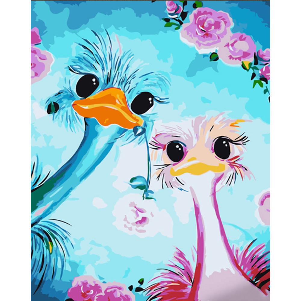 Картина за номерами Strateg Преміум Пара страусів з лаком 30x40 см (SS6676)