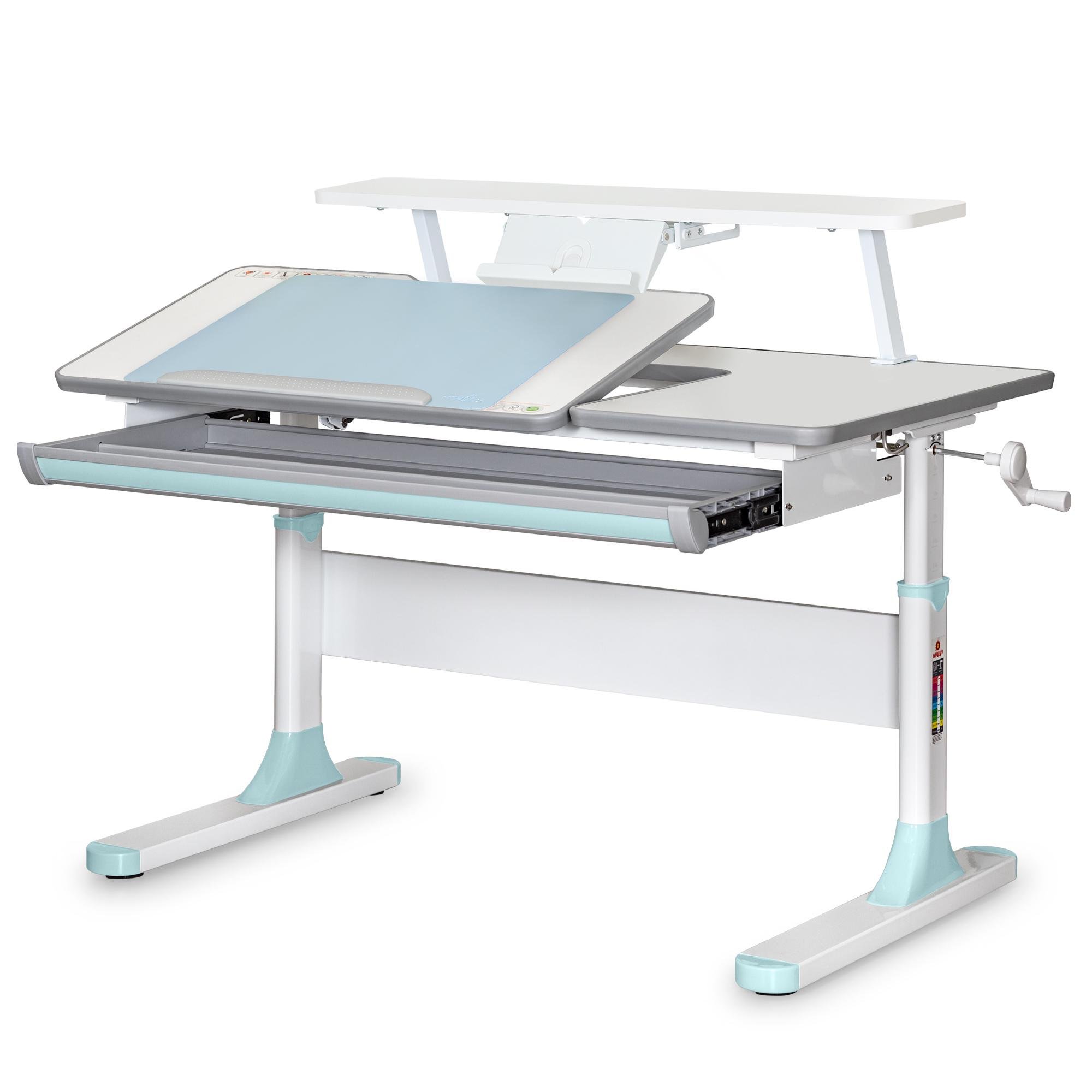 Парта-трансформер школьная Mealux Vancouver Multicolor S50 детская с полкой Белый/Голубой