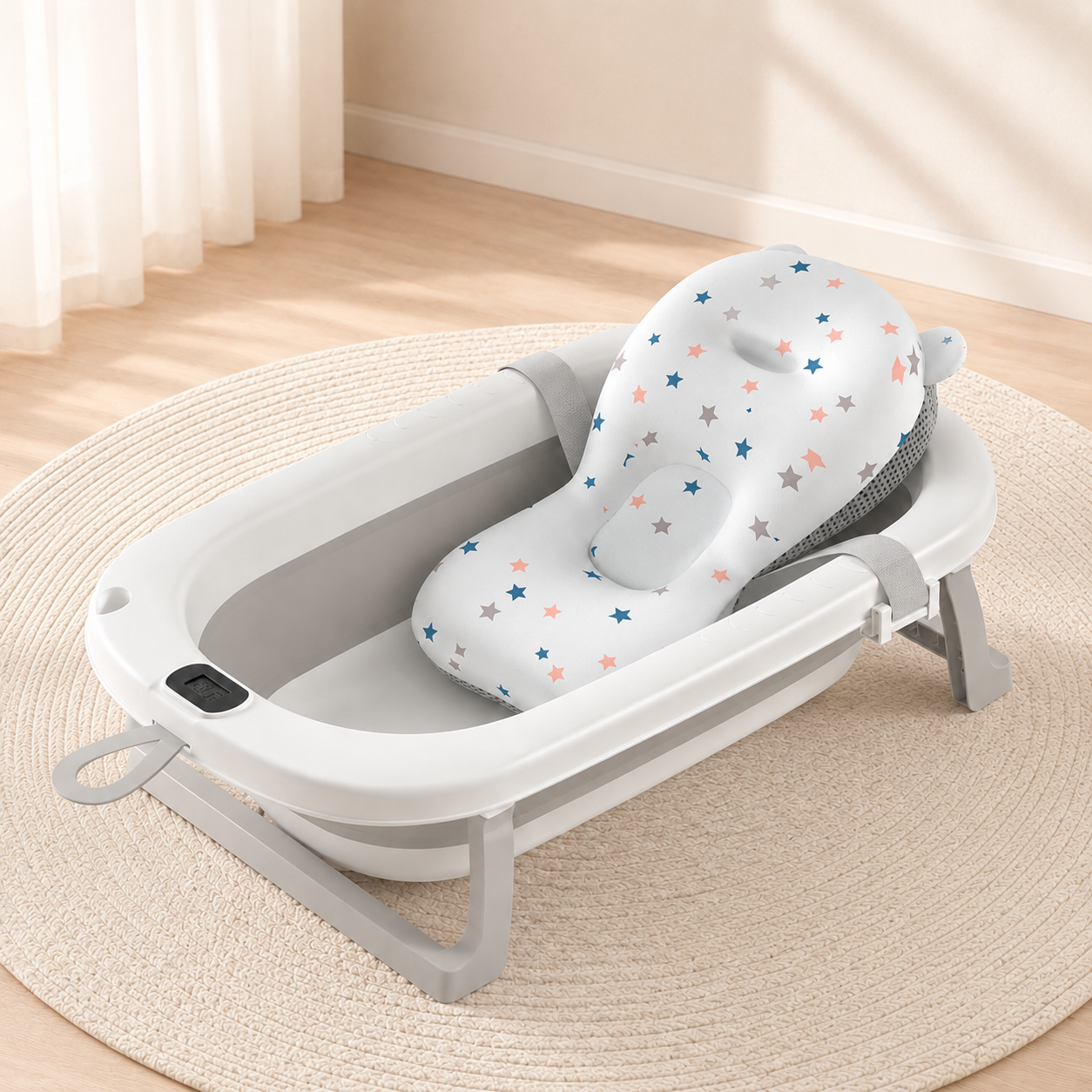 Детская ванночка складная Hanert KinderBad Grey с подушкой и электронным термометром