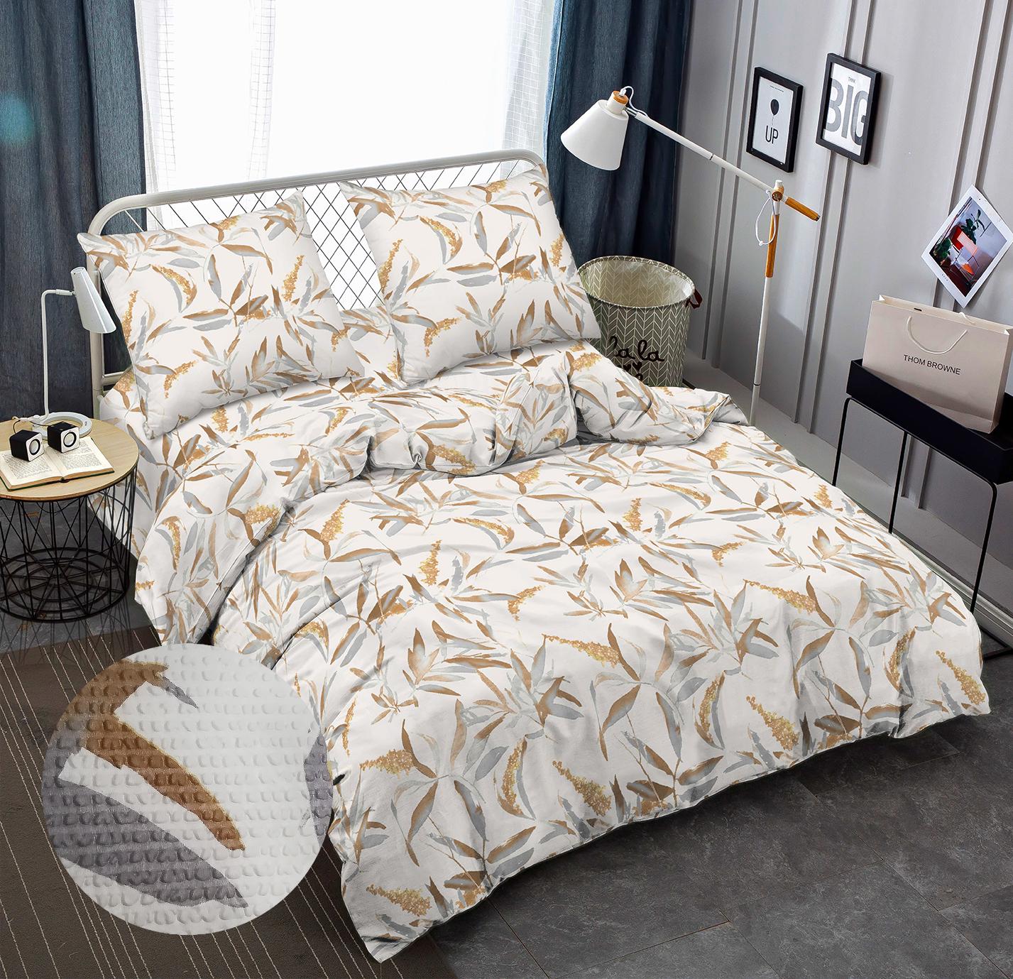 Комплект постельного белья Zastelli J3591-9 Листья золотые жатки семейные 2х145х210 см Разноцветный (22209)