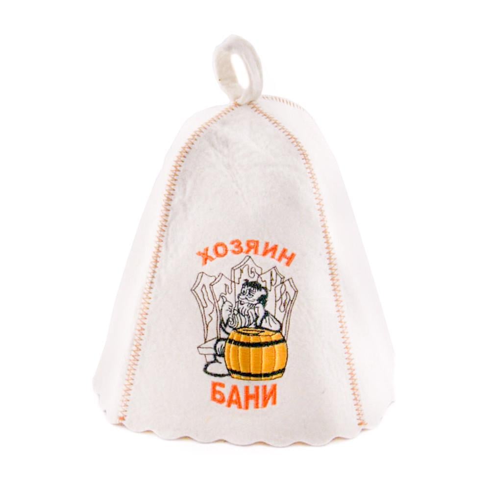 Банная шапка Luxyart "Хозяин бани" натуральный войлок Белый (LA-163)