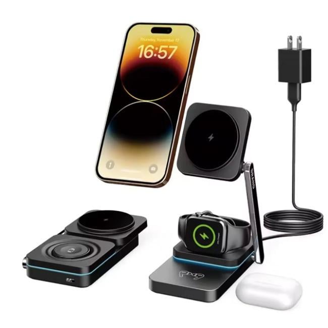 Станція бездротової зарядки складана T6 3в1 Magsafe 25W для Iphone 12-15/Apple Watch 2-9/Airpods Чорний (2232409530) - фото 2