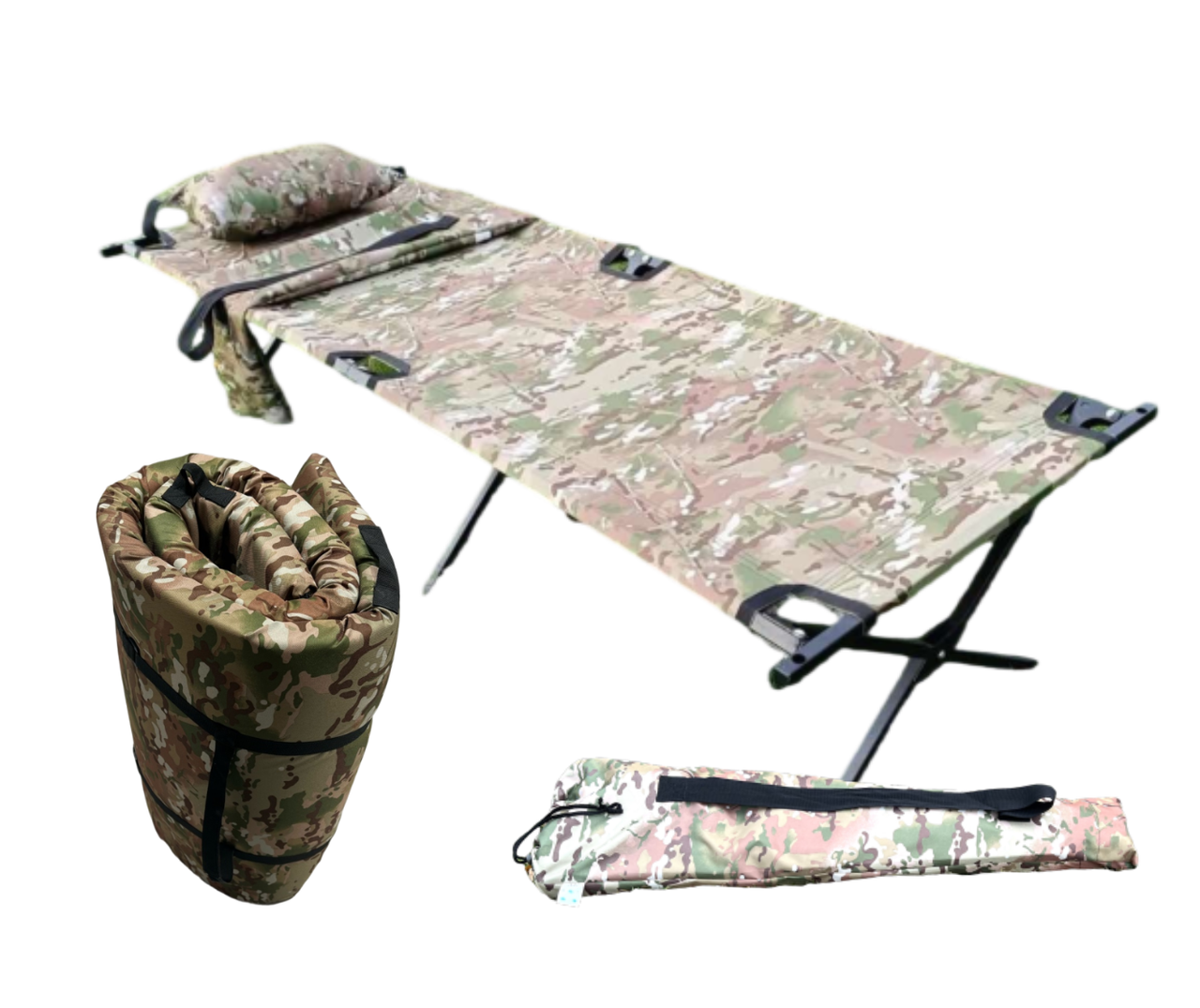 Розкладачка військова посилена Aforse тип НАТО з кишенею з подушкою та матрацом Мультикам (2313547112)