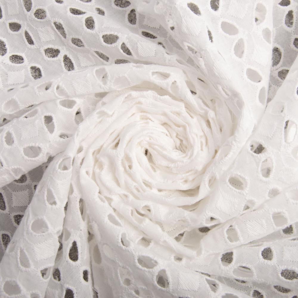 Ткань плательная хлопок батист прошва лепестки Молочный (22409)