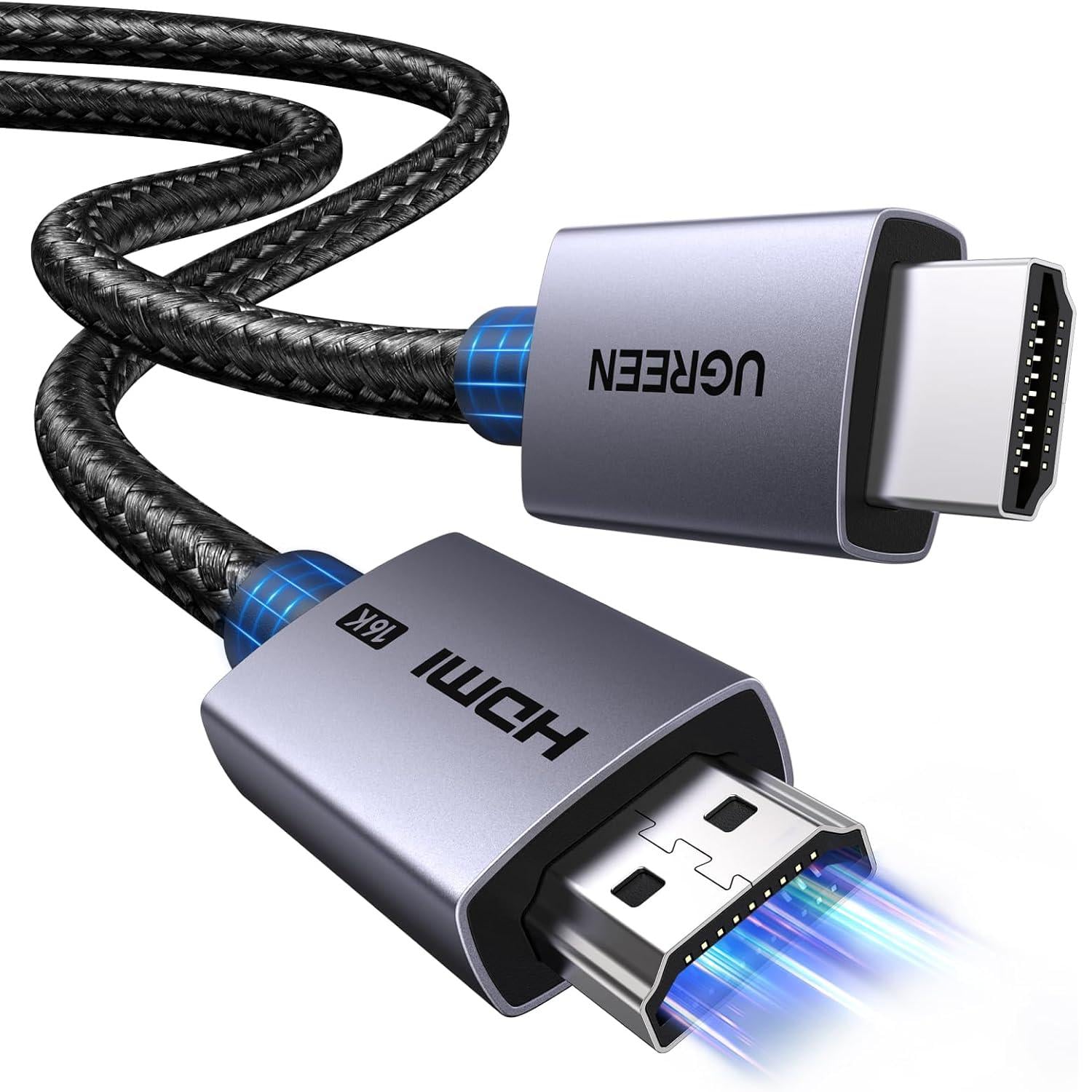 HDMI-кабель UGREEN HD186 2 м HDMI 2.2 Type-A штекер на штекер до 96 Гбит/с до 16K 60 Гц с DSC 4K 240 Гц eARC VRR в оплетке Черный (65900)
