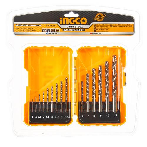 Набор сверл по металлу INGCO INDUSTRIAL M2 15 шт. 1-12 мм (000159434)