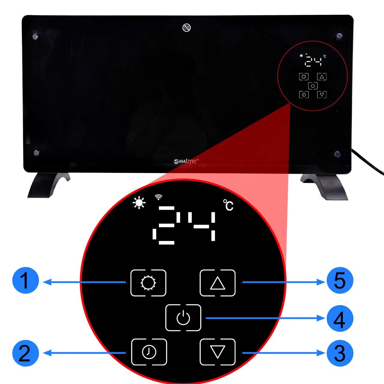 Обігрівач скляний конвекційний Maltec Eco з термостатом та пультом 2000 Вт (CH7000) - фото 4