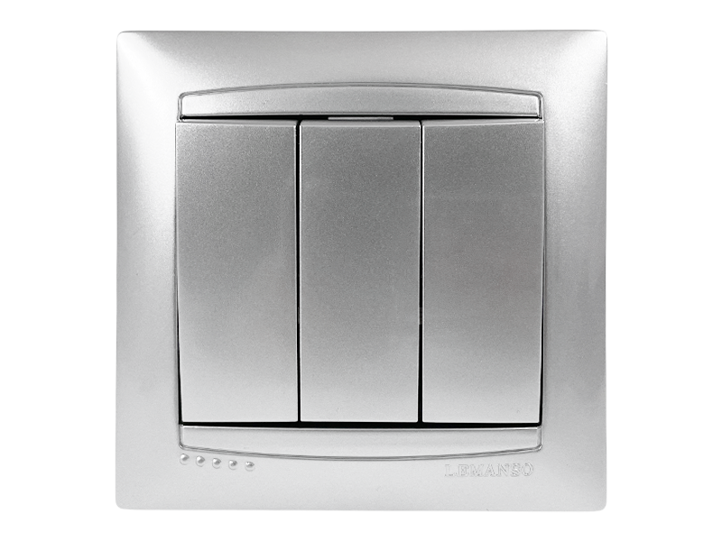 Выключатель 3-клавишный Lemanso Сакура Серебряный (LMR1308) Выключатель 3-клавишный Lemanso Сакура Серебряный (LMR1308)
