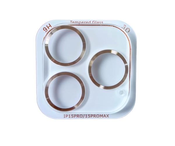 Защитное стекло Tempered Glass Metal Classic 3D на заднюю камеру для Apple iPhone 15 Pro/15 Pro Max Золотой (32620)