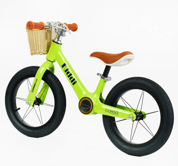 Беговел Corso LT-14127 KIDDI магниевая рама/колеса резиновые надувные/корзина 14" Салатовый