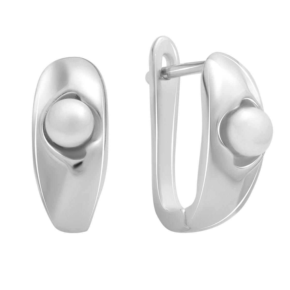 Серьги серебряные с жемчугом в минималистическом дизайне Серьги серебряные с жемчугом в минималистическом дизайне