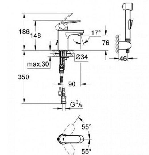 Смеситель для раковины GROHE Eurosmart Cosmo 23125000 с гигиеническим душем Хром (64322) - фото 2