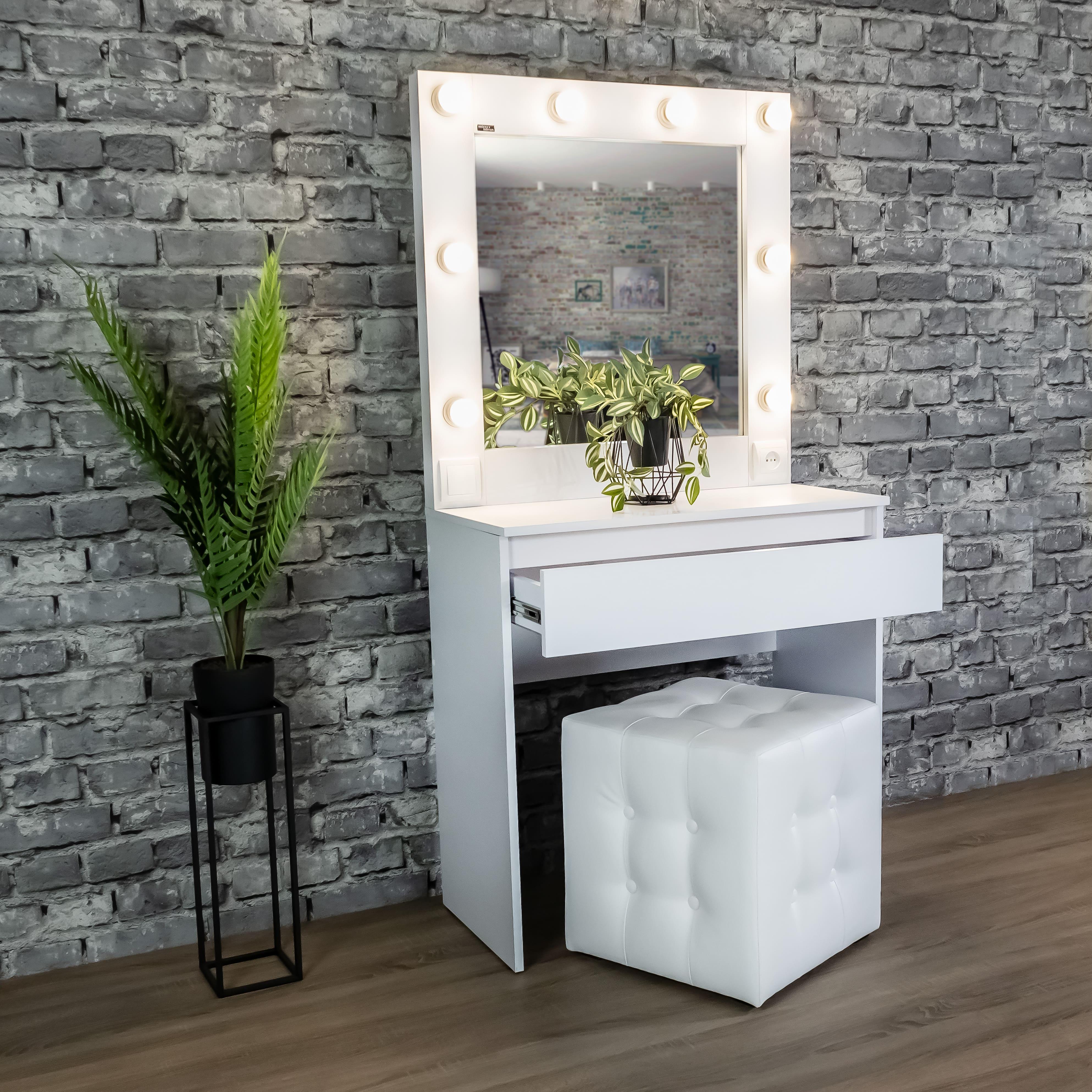 Стіл макіяжний з Led лампами 160х80х40 см Білий (01/1) - фото 2