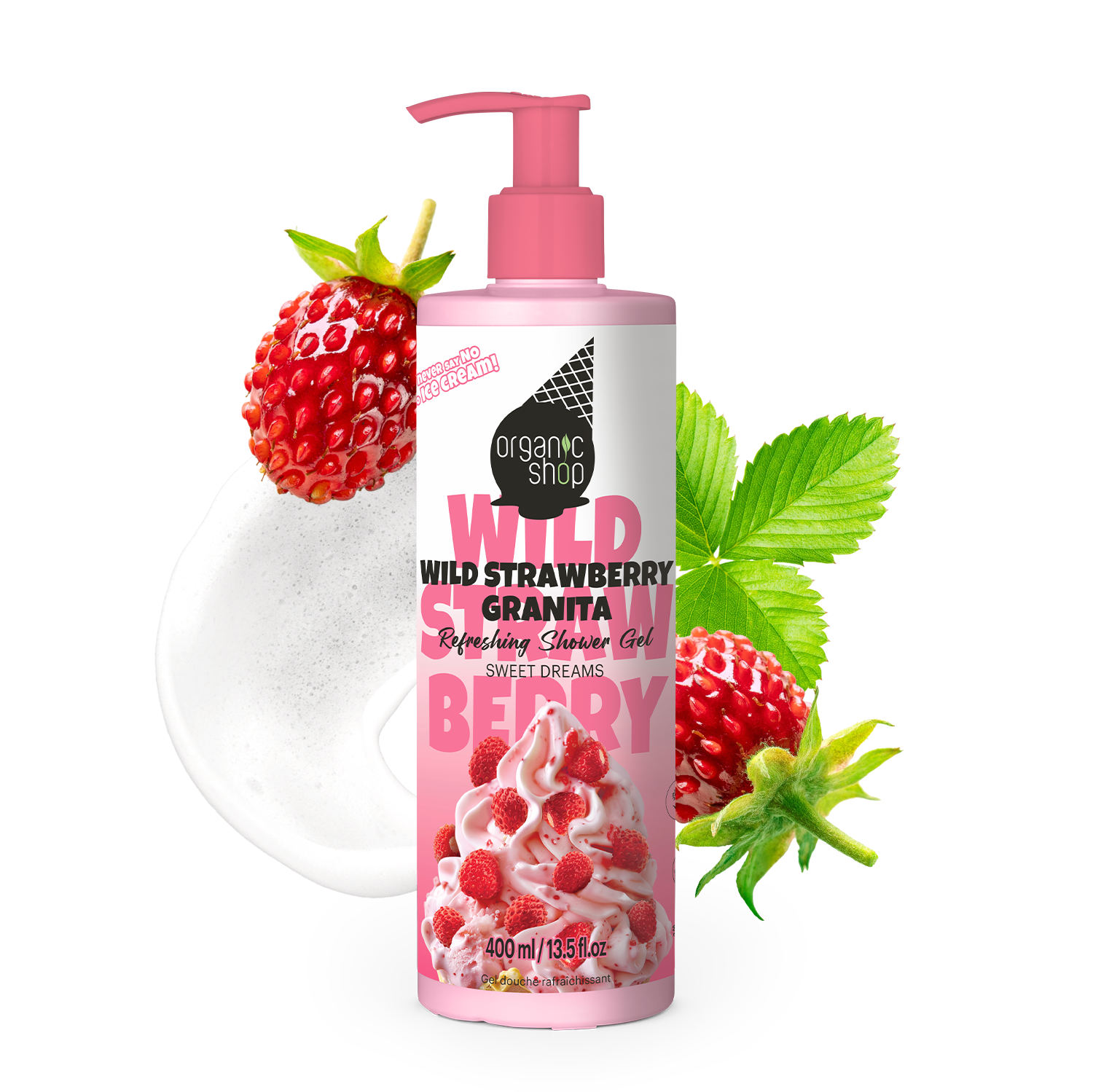 Гель для душу Organic Shop ICE CREAM Освіжаючий Солодкі Мрії WILD STRAWBERRY GRANITA 400 мл