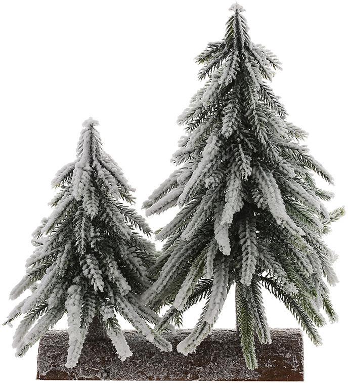 Набор декоративных елок на деревянной подставке заснеженные 2 шт. 15х23х27 см