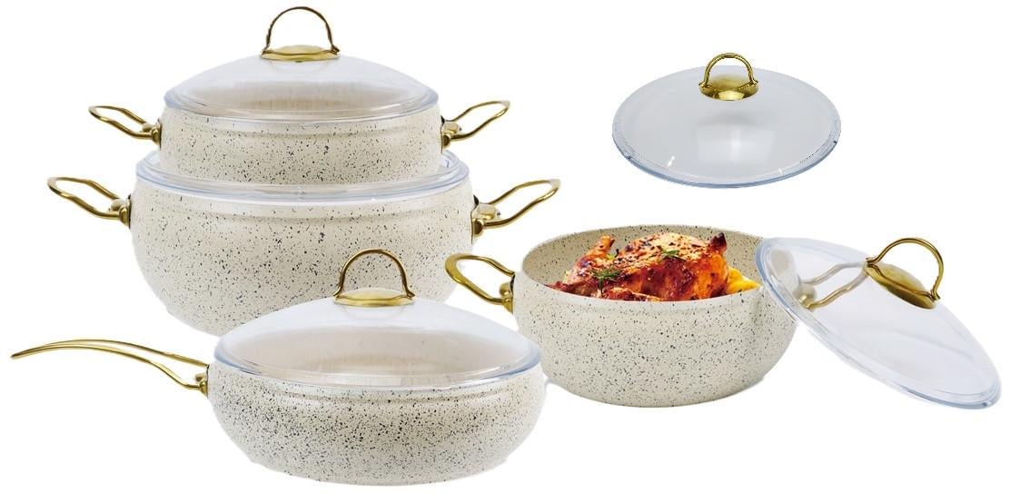 Набор посуды Edenberg 8 предметов с мраморным антипригарным покрытием Бежевый (EB-12947) Набор посуды Edenberg 8 предметов с мраморным антипригарным покрытием Бежевый (EB-12947)