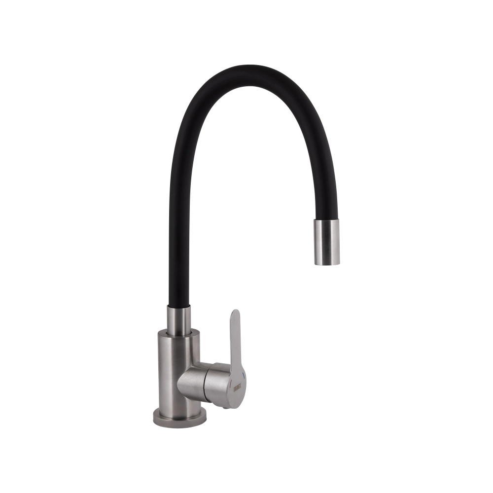 Змішувач для кухні Brinex Pure 015F3 з гнучким виливом Nickel/Black (53183) Змішувач для кухні Brinex Pure 015F3 з гнучким виливом Nickel/Black (53183)