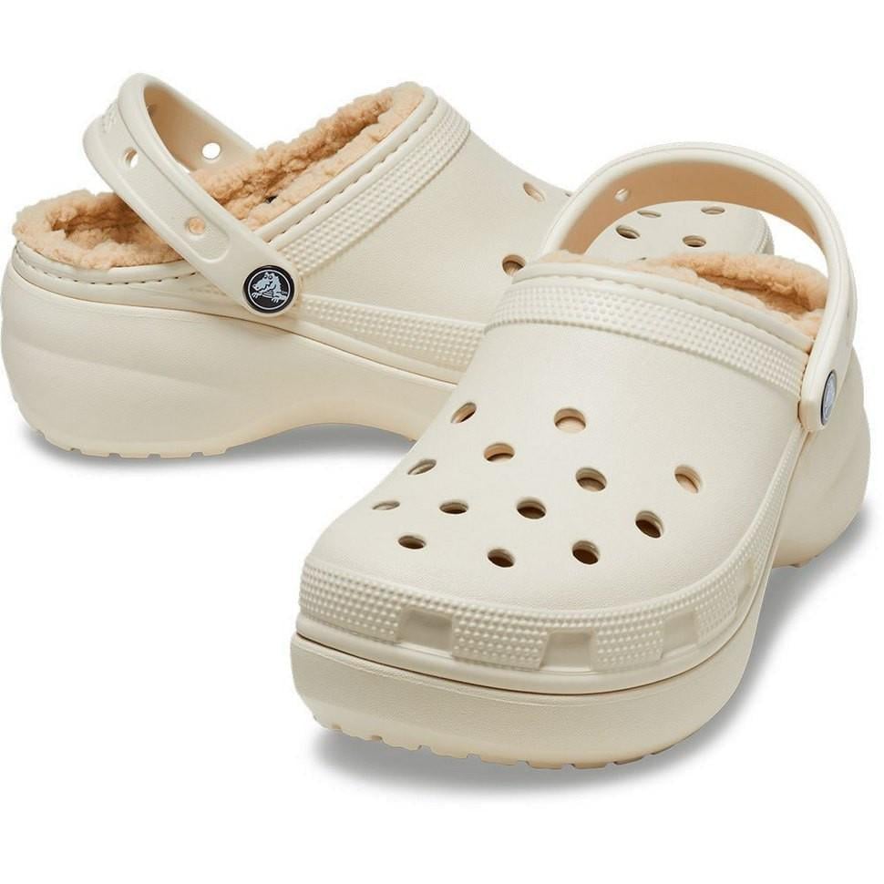 Сабо жіночі утеплені Crocs Classic Platform Lined Clog W Bone Бежевий (27630)