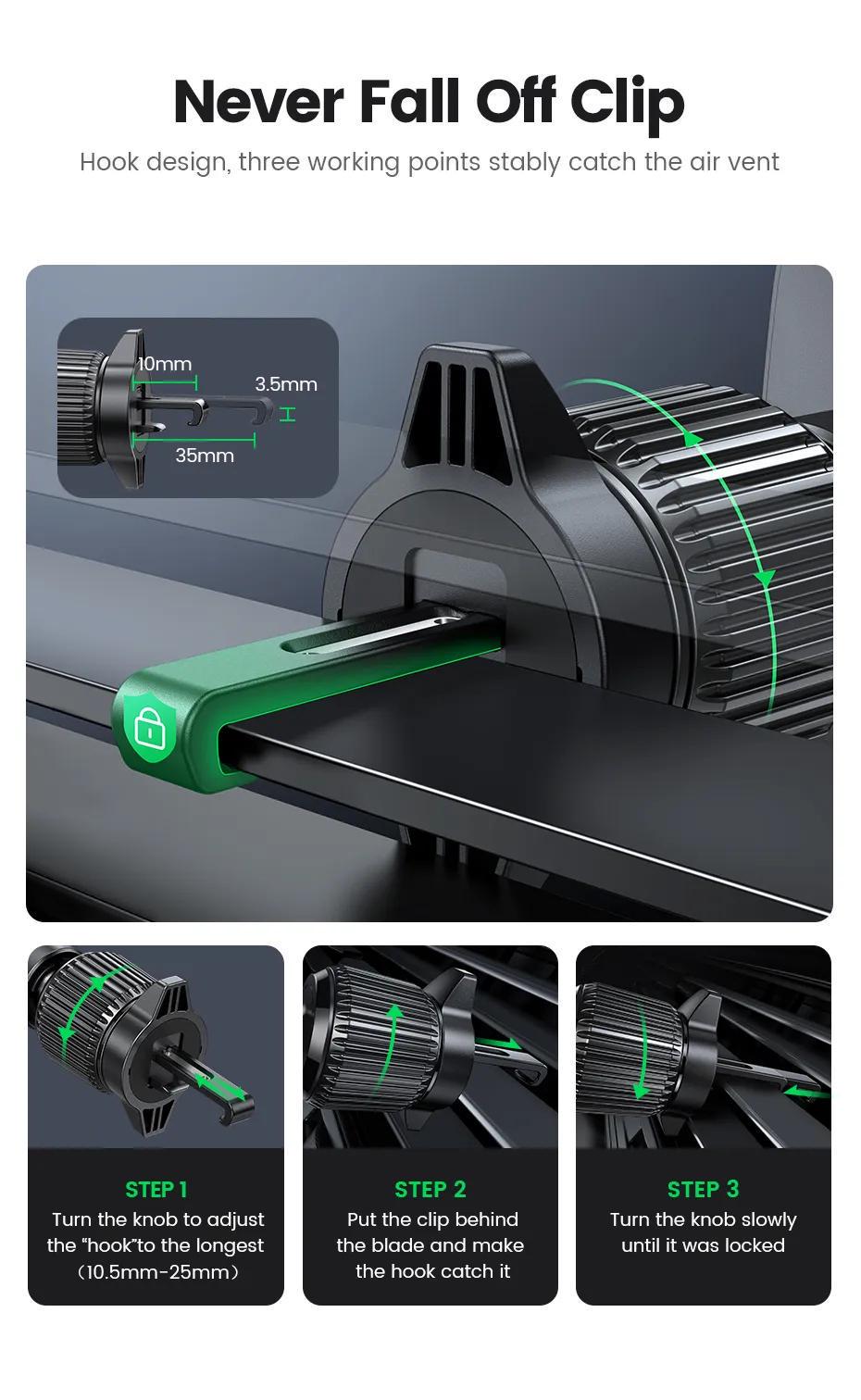 Держатель автомобильный UGREEN с крючком 360° Черный (15223) - фото 15