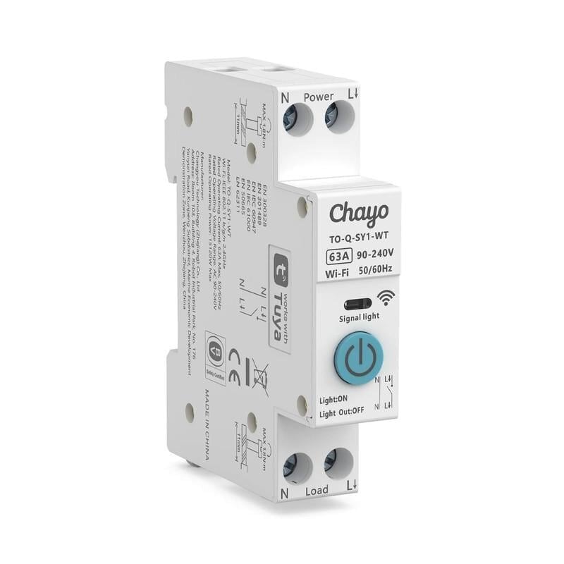 Умный WiFi выключатель Chayo только таймер 1P+N 63A 230V Smart Life/Tuya (CH-TO-Q-SY1-WT-63A)