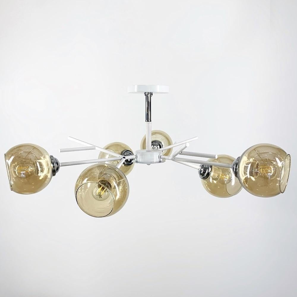 Люстра на 6 бурштинових плафонів Ø 60 см (088N/6 WT+CH+AM) - фото 1 Люстра на 6 бурштинових плафонів Ø 60 см (088N/6 WT+CH+AM) - фото 1