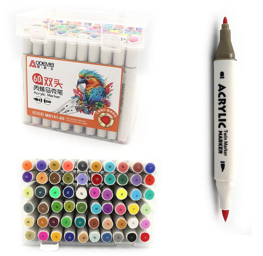 Набор акриловых скетчмаркеров Aodemei двухсторонних 60 цветов - фото 2 Набор акриловых скетчмаркеров Aodemei двухсторонних 60 цветов - фото 2