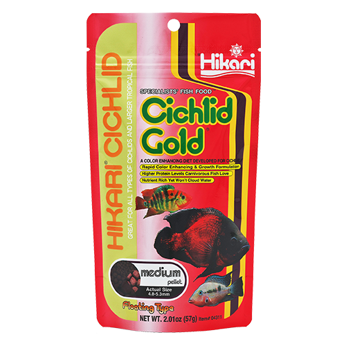 Корм Hikari Cichlid Gold S для улучшения цвета молодых цихлид 8-15 см гранулы 3,2-3,7 мм/57 г (04211)