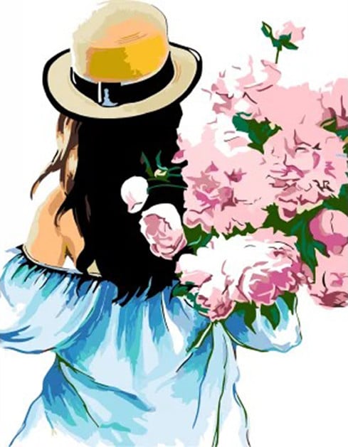 Картина по номерам Rosa Девушка с букетом пионов 35х45 см (N00013447)