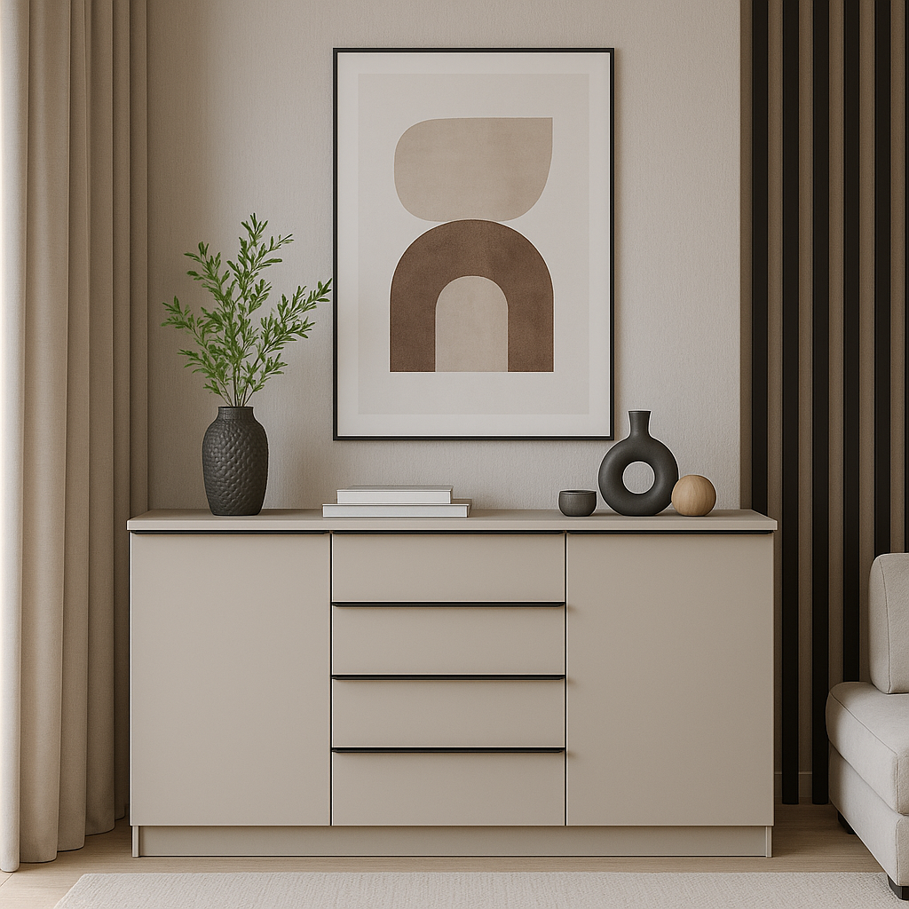 Комод К3 4Я2Д SENAM 860х1600х450 мм корпус ДСП Кашемир фасад МДФ краска NCS S 2002-Y50R Шелк матовый Комод К3 4Я2Д SENAM 860х1600х450 мм корпус ДСП Кашемир фасад МДФ краска NCS S 2002-Y50R Шелк матовый