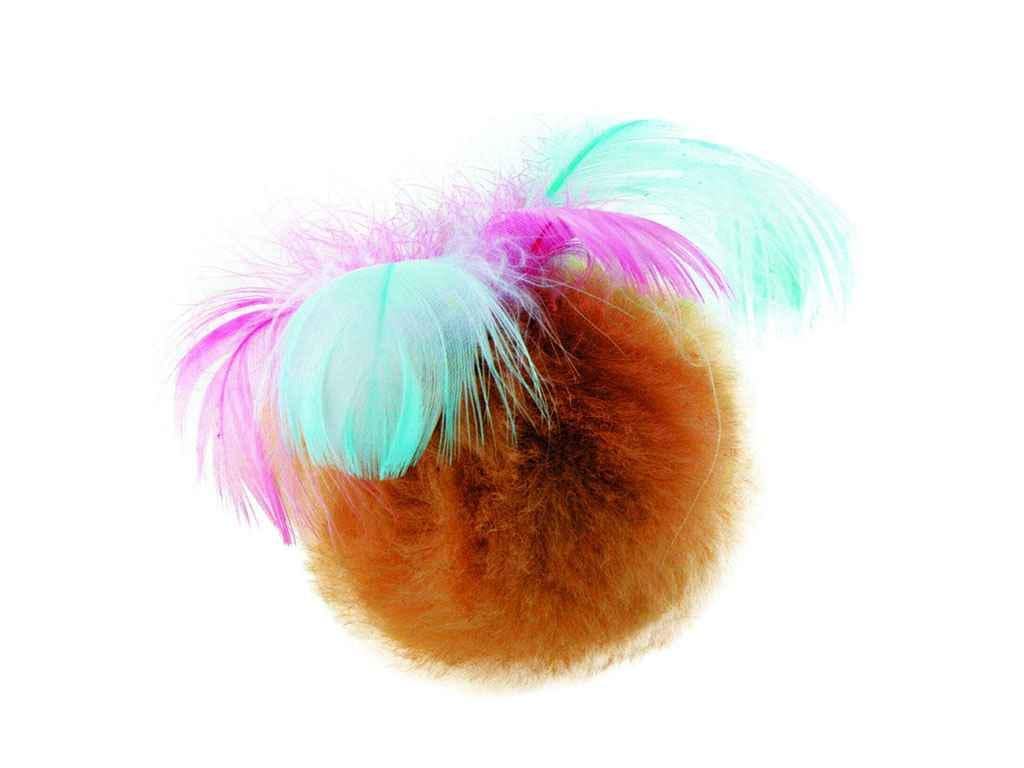 Іграшка для кота Природа М'ячик пухнастий з пір'ям на гумці (PR240372)