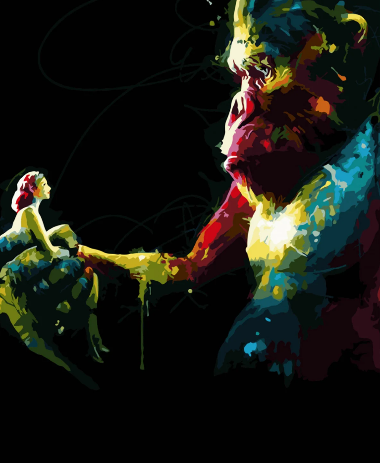 Картина по номерам Strateg Премиум Кинг Конг и девушка с лаком и уровнем 40x50 см (SY6642)