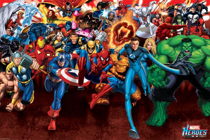 Постер плакат Герои Marvel Атака/Marvel Heroes Attack 61x91,5 см