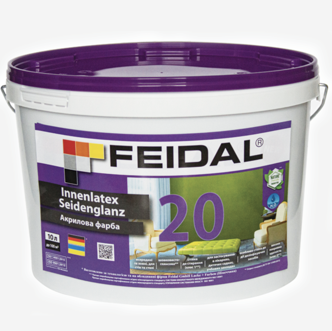 Краска интерьерная Feidal Innenlatex Seidenglanz 20 10 л Белый (27581764) - фото 1 Краска интерьерная Feidal Innenlatex Seidenglanz 20 10 л Белый (27581764) - фото 1